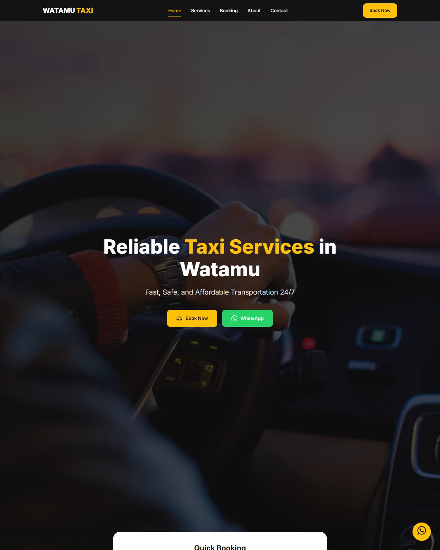 Watamu Taxi home page showing airport transfers and local rides
